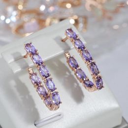 Dangle Earrings Luxury Full Claw Oval Purple Zircon Metal Rose Gold Plated Ear Drop Statement Jewellery Women Party Wedding Accessories
