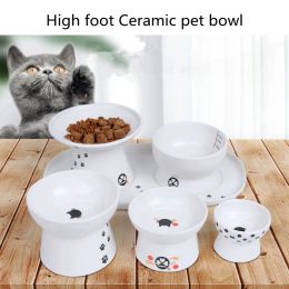 Feeding Pet Cat Ceramics Bowl Classical Cervical Health Protective Bowl High Base Water Food Feeder Puppy Kitten Pet Feeding Pet Bowl