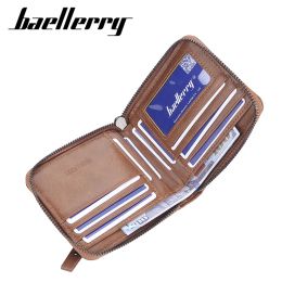 Wallets Baellerry New Short Men Zipper Wallets Name Engraving Vintage PU leather Card Holder Male Purse Luxury Brand Mens Coin Pocket