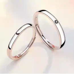 Cluster Rings 1Pair Retro Simple Sun Moon Copper Plated Silver Resizeable Couple Men Women Adjustable Finger Jewelry Gift