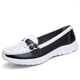 Casual Shoes Ladies Women Female Mother Genuine Leather Flats Moccasin Loafers Slip On Hollow EVA Plus Size