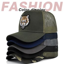 2024 Summer Cartoon Tiger-Head Embroidery Baseball Cap Men Hip Hop Mesh Cap Outdoor Sun Protection Cap Adjustable Hat 240415