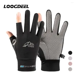 Cycling Gloves LOOGDEEL Two Finger Cut Ice Silk Anti-UV Sunscreen Lightweight Breathable Outdoor Sports Fishing Running