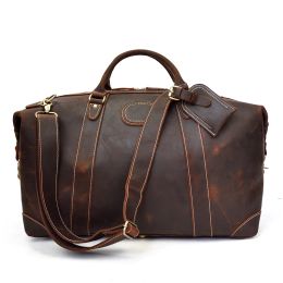 Bags Retro Genuine Leather Retro Large Capacity Men Leather Duffle Bag Vintage Shoulder Bag Cowhide Weekender Bag Man Totes Handbag