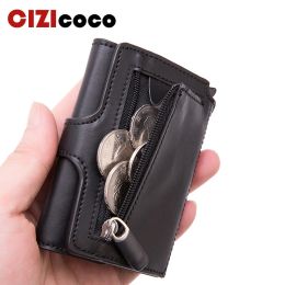 Holders Popup RFID Black Wallet ID Card Case Men RFID Button Credit Card Holder High Quality Metal Aluminium Auto Coin Purse