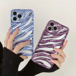 Cell Phone Cases Fashionable and luxurious hollow zebra striped galvanized Apple phone case suitable for iPhone 14 13 12 Pro Max anticollision silicone s J240418