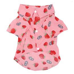 Dog Apparel Shirts Skin Friendly Cute Pet Summer Strawberry Print Sun Protection Turn Down Collar Cool Snap Design For Spring
