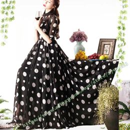 Casual Dresses Long Sleeved Black Polka Dot Chiffon Women Elegant 2024 Korean Fashion High Waist Slim French Bodycon Maxi Dress