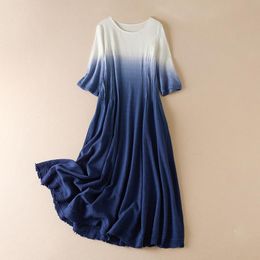 Five Quarter Sleeve Ramie Dress Womens Summer Gradient Design Sense Niche Cotton And Linen Loose