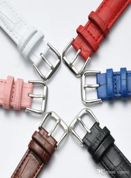 Unisex fashion slub embossed Leather Watch Bands Strap Push Needle Buckle 6 Colours blue red Pink white brown black Steel clasp Wat9603564