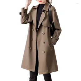 Women's Trench Coats Korean Double Breasted Windbreaker For Women Clothing 2024 Spring Autumn Fashion Black Long Coat WV195