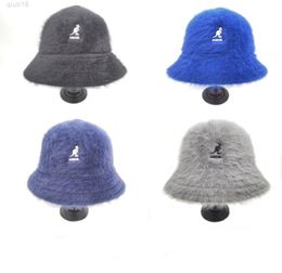 Kangol Women039s Bucket Hat Rabbit Fur Basin Hat Ladies Warmth Individuality Trend Kangaroo Embroidery Warm Fisherman Hat Y22085943712