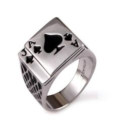 Punk Rock Enamel Black Oil Poker Card Spades A Men Finger Ring Alloy Gothic Skull Hand Claw Rings Playing Cards Jewelry8065513