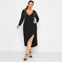 Plus Size Dresses Elegant Lady V-Neck Long Sleeve Dress For Women Autumn Arrival Graceful Wedding Guest