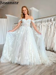 Gorgeous Illusion Off The Shoulder A-Line Wedding Dresses Floral Appliques Lace Bridal Gowns