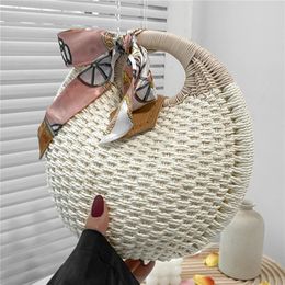 Holiday Shell Handbags Personality Cute Rattan Bag Casual Small Round Tote Woven Female Fashion Beach 240416