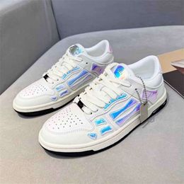 2023 Luxury Skel Top Sneakers Shoes Bones Leather Trainers Skull Women Mens Reflective Skeleton Party Wedding Mesh Skateboard Walking Eu35-46