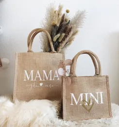 Bags Personalized Jute Bags for Mum and Toddler Carry Bag Jute with Name Childrens Gift Idea Customized Shopping Bag Mother's Day