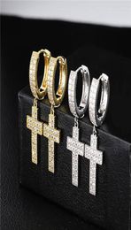 1 par Casual Cross Shape Drop Earrings Micro Pave Cubic Zircon Earring Men Women Fashion Jewelry for Gift7016891