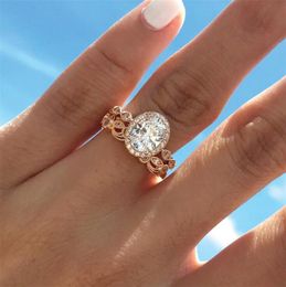 New Arrival Vintage Fashion Jewellery 925 Sterling SilverRose Gold Fill Oval Cut White Topaz CZ Diamond Women Wedding Bridal Ring S3665134