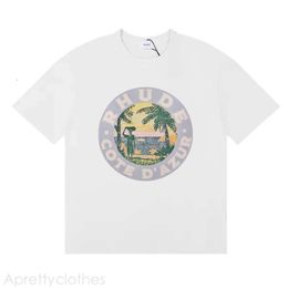 Rhude Designer Men's T Shirts Letter Coconut Sunset Pattern Short Sleeve T-Shirt For Men And Women High Street Half Sleeve 100% Cotton T-Shirt Rhude Short 497