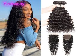 9A Brazilian Virgin Hair Bundles With 4X4 Lace Closure Deep Wave Curly 4Pieceslot Natural Color Deep Wave Hair Wefts With Middle 5912805