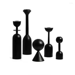 Candle Holders Wooden Holder Black Simple Modern Creative Art Candlestick Decoration Accessories Furniture