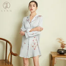 Women's Sleepwear Ling Turn Down Collar Silk Robe Pyjamas Summer Thin Slip Dress Dresse Night Gowns