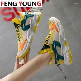 Fitness Shoes Women Platform Old Dad Woman Yellow Mesh Breathable Casual Sneakers 2024 Designers Fashi On Female Trainers