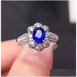 Cluster Rings Y409 Blue Sapphire Ring 1.05Ct Real Pure 18 K Natural Gemstone Gold Diamonds Stone Female Drop Delivery Jewelry Dhmgc