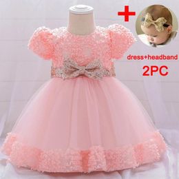 Girl Dresses 2pcs Born Tulle Baby Dress For Girls Toddler Bow Christmas Carnival Gown Short Sleeves Fashion Infant Clothes Holiday Costume