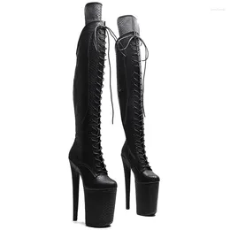 Dance Shoes Leecabe 23CM/9inches Snake PU Closed Toe Fashion Lady High Heel Platform Pole Boots