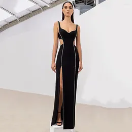 Casual Dresses Summer Women Sexy Long Style Slim Bodycon Spaghetti Straps Fashion Hollow Out Diamond Inlay Club Evening Party Dress