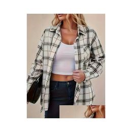 Plus Size Dresses Womens Plaid Patched Casual Lg Sleeve Shirt O0Ft Drop Delivery Apparel Dhrkt