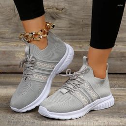 Casual Shoes Ladies 2024 Fashion Lace Up Women's Vulcanize Colour Matching Light Round Toe Mesh Sneakers