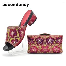 Dress Shoes Arrival Red Colour Matching And Bag Set In Heels Sales Women Decorated With Rhinestone