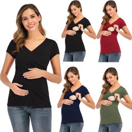 Buckets Maternity Tops Women's Comfy Short Sleeve Nursing Tunic Top for Breastfeeding Tshirt Pregnant Pregnancy Womens Clothing Mom