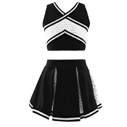 Clothing Sets Kids Girls Cheerleading Uniform Suit Fancy Dress Outfit Top With Skirt Sequins Set Encourage Cheerleader Carnival Sports