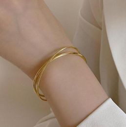 Bangle 14k Gold-plated Personality Simple Open Bracelet Niche Design Geometric Double Bangles For Women Jewelry4683702