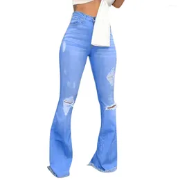 Women's Jeans Women Wash Color Pants High Stretch Denim Leg Tube Street Ripped Fashion Trousers Wide