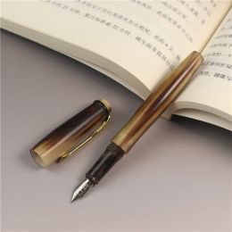 Pens HERO YLJ Exclusive Handmade Fountain Pen Natural Ox Horn Fine Nib 0.5mm Unique Gift Customization Office Business Collection