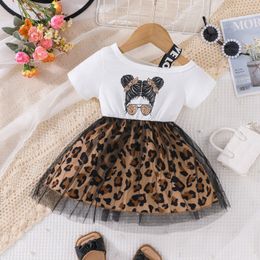 2024 Hot Summer Baby Girl Child Dress New Baby Style Girl Print Patchwork Leopard Gaze Skirt
