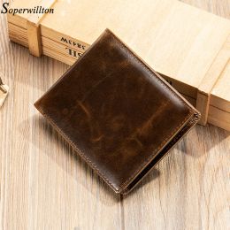 Wallets Men's Wallet 100% Genuine Leather Purse Holder Business AntiTheft Credit Card Rfid Short Wallet Male Slim Coin Purse Money Bag