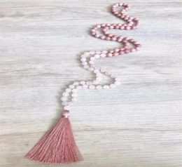 Rhodonite RoseQuartz Necklace 108 Mala Beads Necklace Hand Knotted Necklaces Taeesl Necklaces Prayer Meditation Beads270i5596502