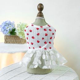 Dog Apparel Strawberry Print Princess Dress Small Clothes Fashion Dot Lacing Design Clothing Cat Sweet Kawaii Costume Pet Products