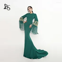 Party Dresses Elegant For Women 2024 Embroidery Tassels Long Sleeve Evening Gown Host Gala Performance H552