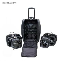 Carry-Ons Women Rolling cosmetic Organiser case Makeup Artist Train Case trave trolley makeup bag wheels beauty nail tools kit suitcase