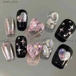 False Nails detachable graident pink acrylic press on nails short y2k black square hot grils ballet false nails handmade artificial nails Y240419VBHZ