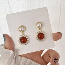 Stud Earrings Vintage Love Red Crystal Pearl For Women French Light Luxury Small Senior Sense Female