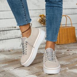 Casual Shoes European American Single Shoe Women's 2024 Spring Autumn Season Corduroy Breathable Lace Up Thick Sole Board